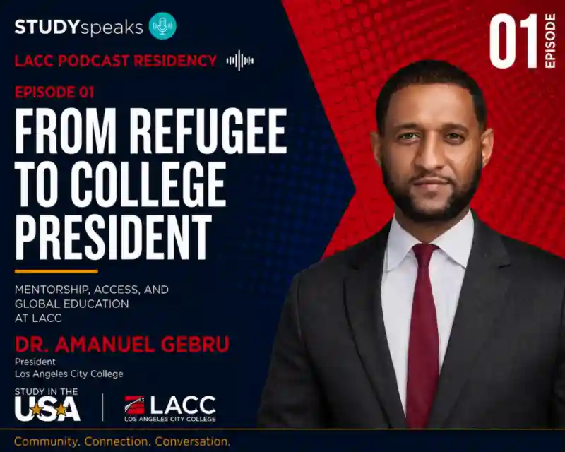 Main image for the article titled De refugiado a presidente de faculdade, Amanuel Gebru, sobre orientação, acesso e educação global