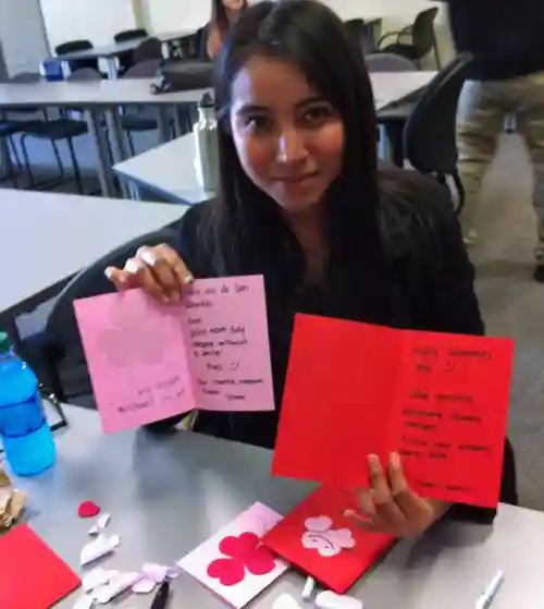 University of Texas at Austin students make Valentine's cards to donate to children in need