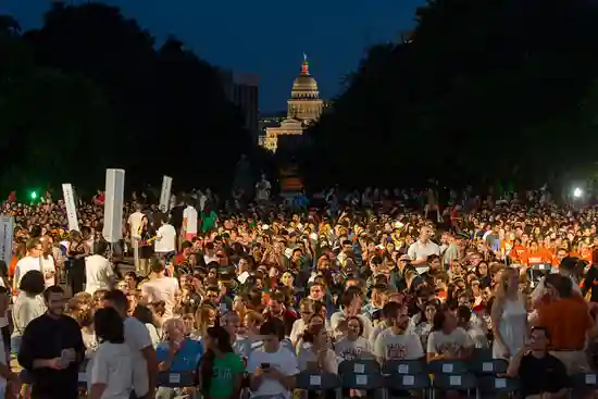 Students Gather at the UT Austin University Tower